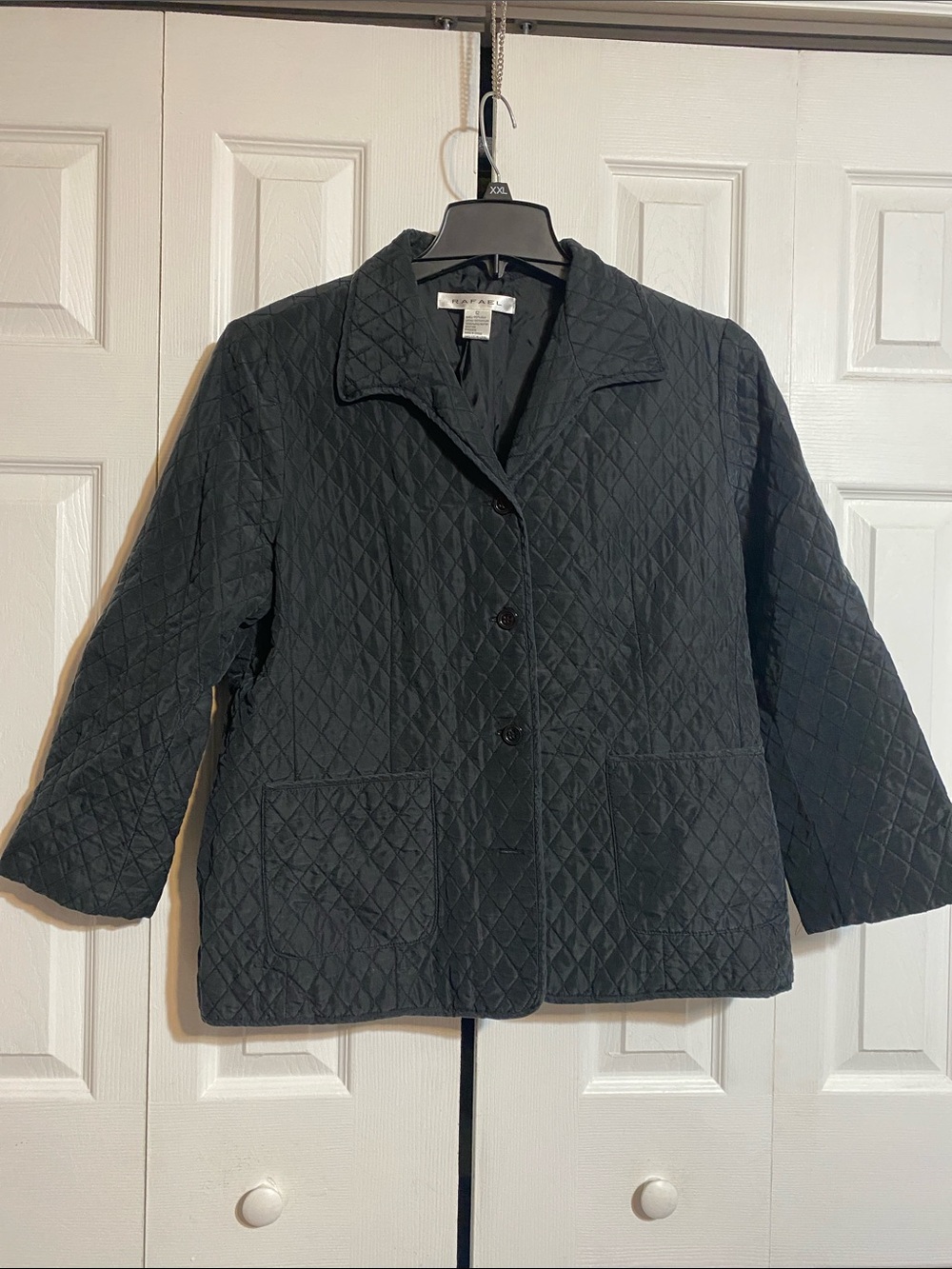 Rafael silk lined charcoal black quilted jacket coat Size 12